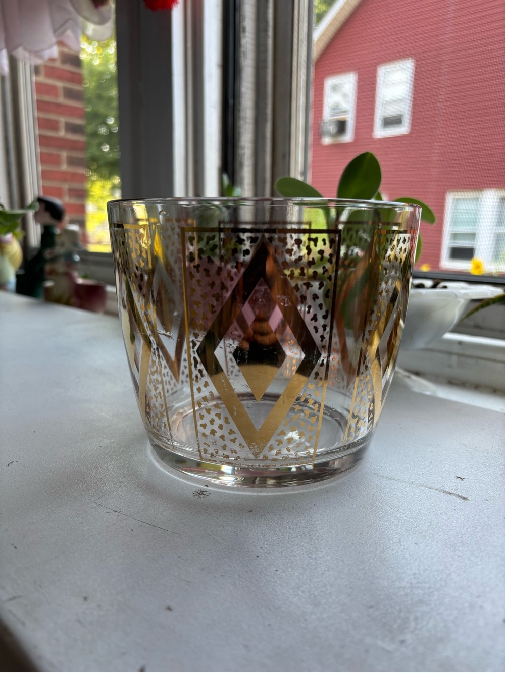 Vintage Hazel Atlas Midcentury 22kt Gold Glass Ice Bucket
